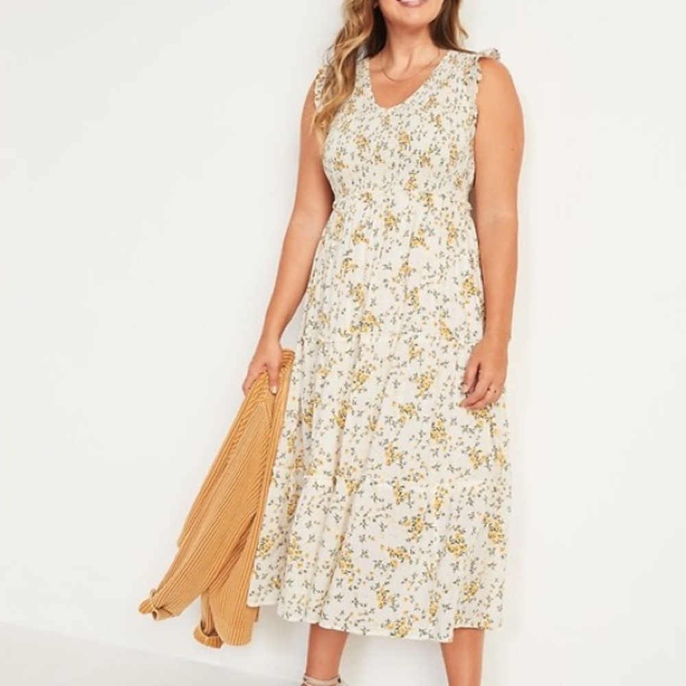 XXL Old Navy Tiered White and Yellow Floral Dress